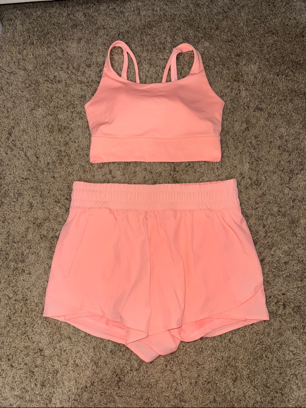 Avia Coral Pink Athletic Shorts with Matching Sports Bra